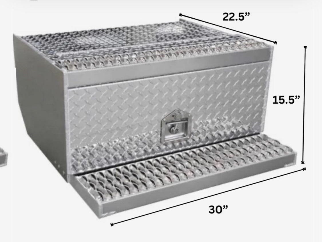 Diamond Plate Aluminum Tool Box with Step - Peterbilt Freightliner Kenworth