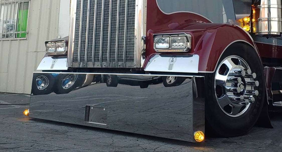 19” Miter Chrome Bumper W/ French Lic Plate W/ 2 Glass Watermelon Super Bright LEDs